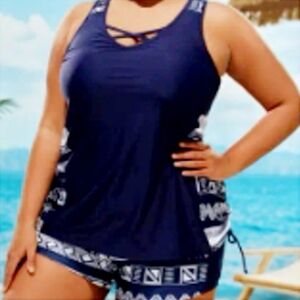 Navy Geometric Women's 2 Pc Swim Suit